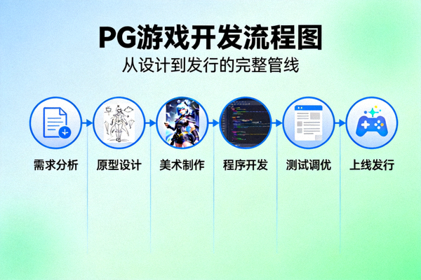 PG游戏开发流程图，展示从设计到发行的完整管线
